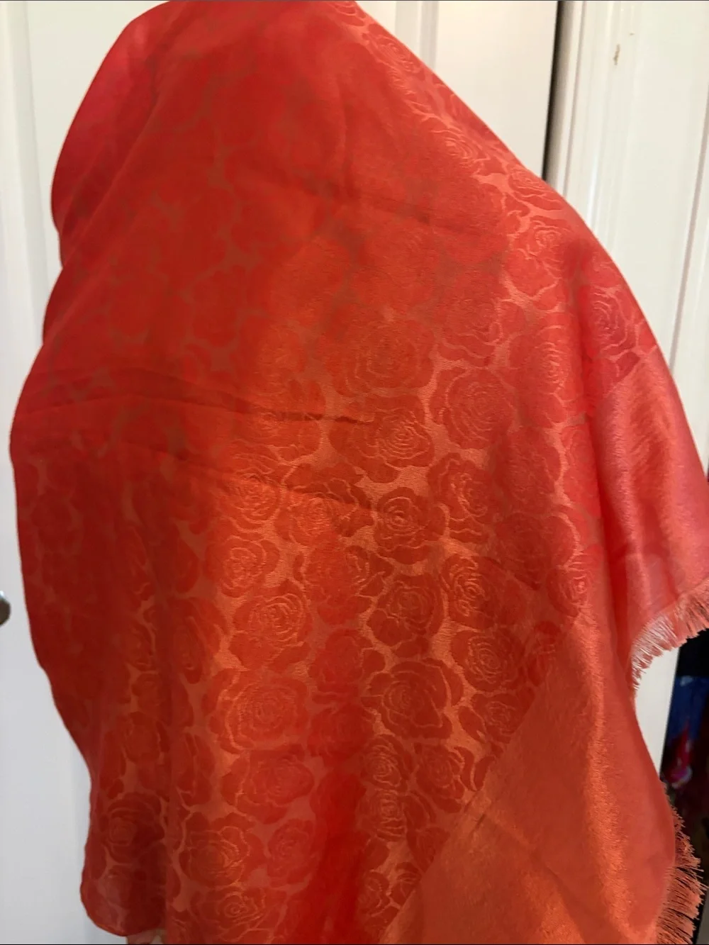Coral silk Floral Jacquard scarf